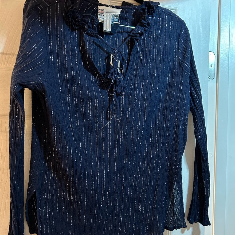 Navy Blue Women's Top with Ruffle Detail